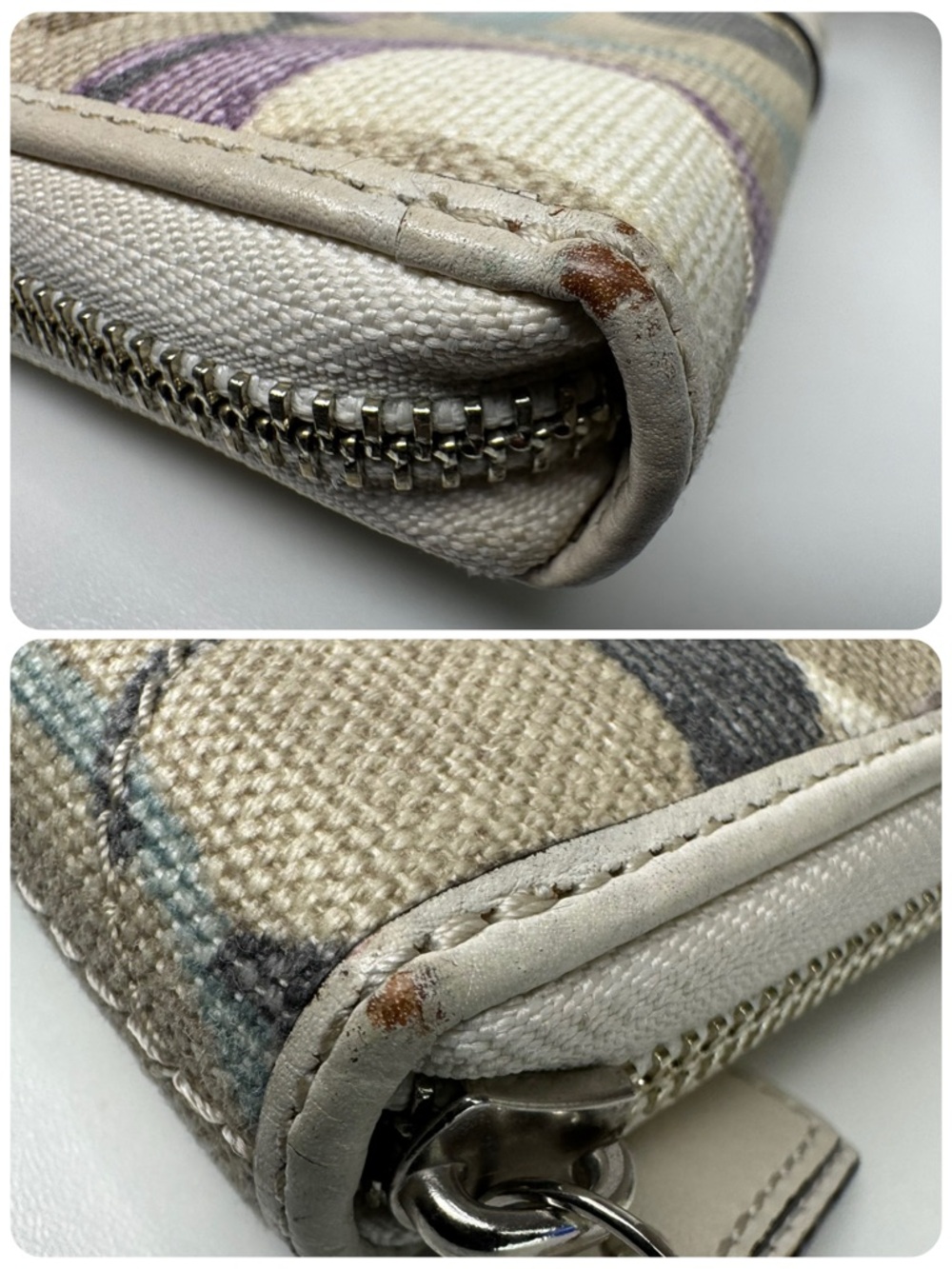 Coach Optic C Y2K Textile Fabric & Leather Purple Blue White Gray Buckle Wallet - Picture 6 of 11